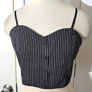 French Kiss Crop‎ Top Size Large Black And White Pin Striped.